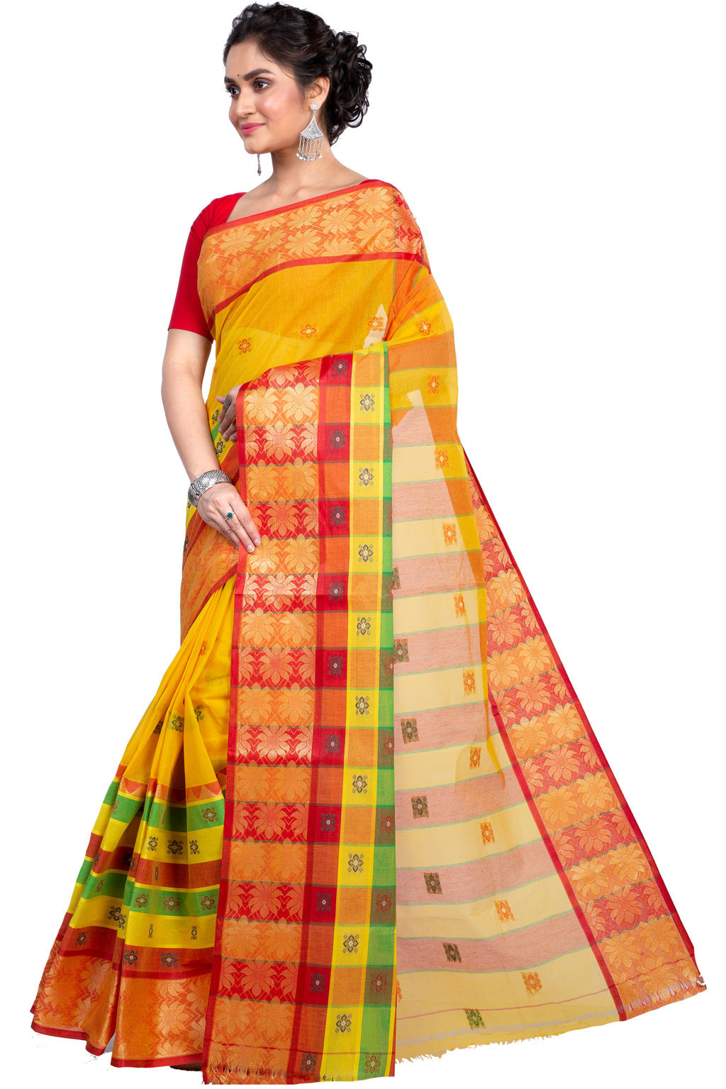 Yellow Pure Cotton FulPar Tant Saree (864)